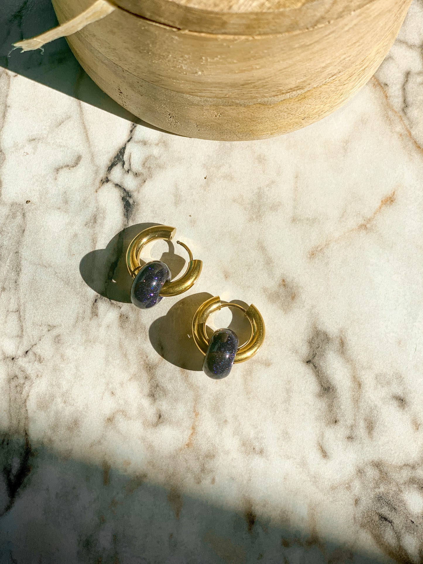 Blue gold stone earrings